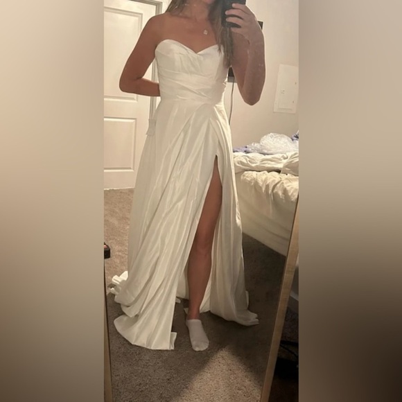 Lifetime of Love White Satin Strapless A-Line Gown Sz XS # - Picture 6 of 9